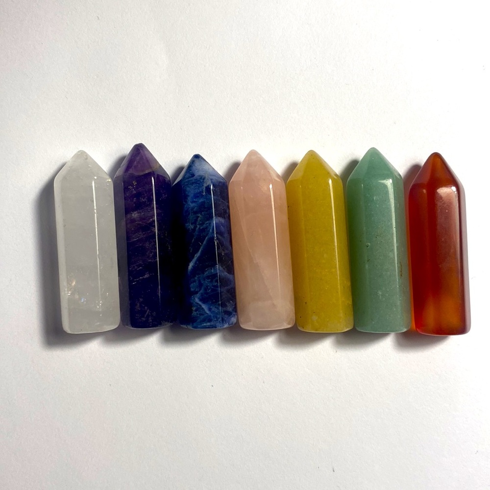 7 Crystal Chakra Stone Wands Points Healing Natural Reiki Wicca Gift Set Energy